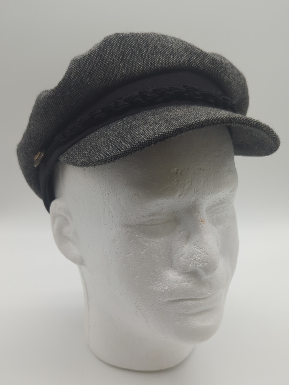 Peter Grimm Grey Tweed Newsboy Cap W Braided Brim Sz S/M